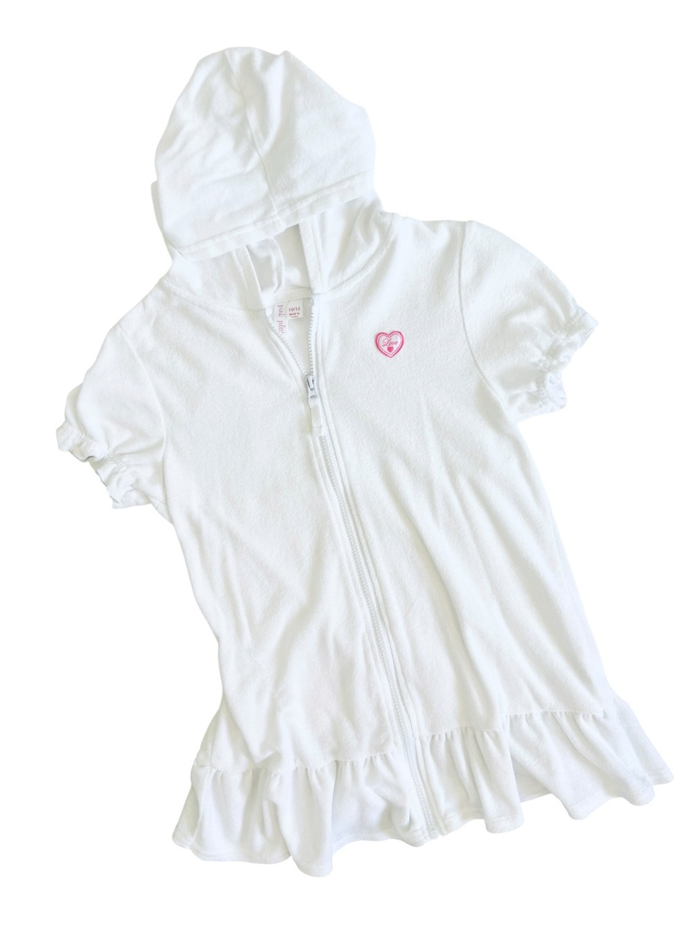 PINK PLATINUM Girls' White Swim Cover Size 10-12 Hooded Front Zip